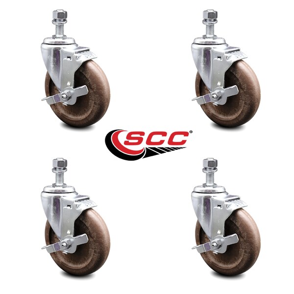 Service Caster 5 Inch High Temp Glass Filled Nylon 12mm Threaded Stem Caster Set with Brake SCC-TS20S514-GFNSHT-TLB-M1215-4 - main